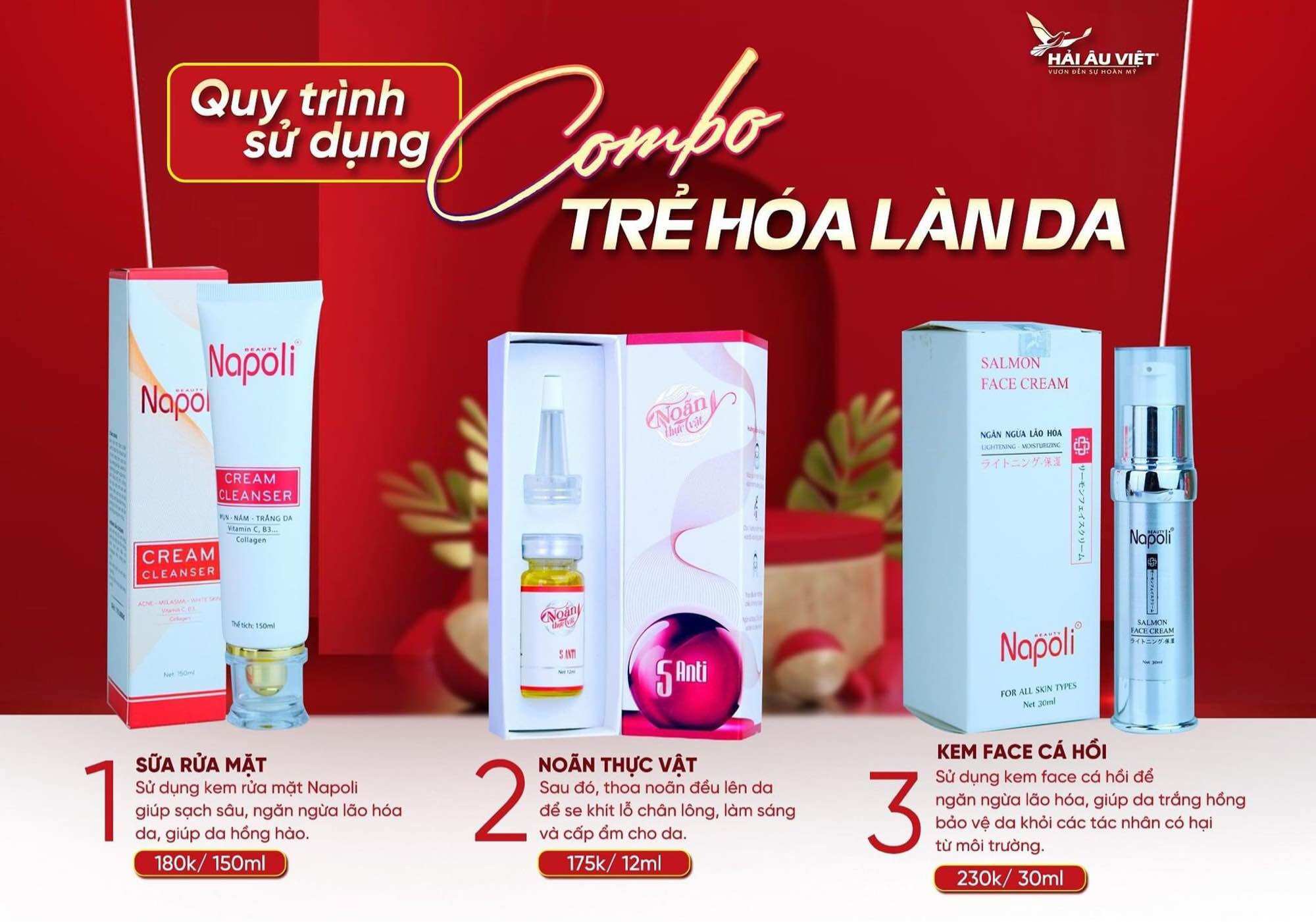 Khuyến mãi gói combo trẻ hoá làn da sữa rửa mặt napoli + noãn thực vật + kem face cá hồi chính hãng hải âu việt