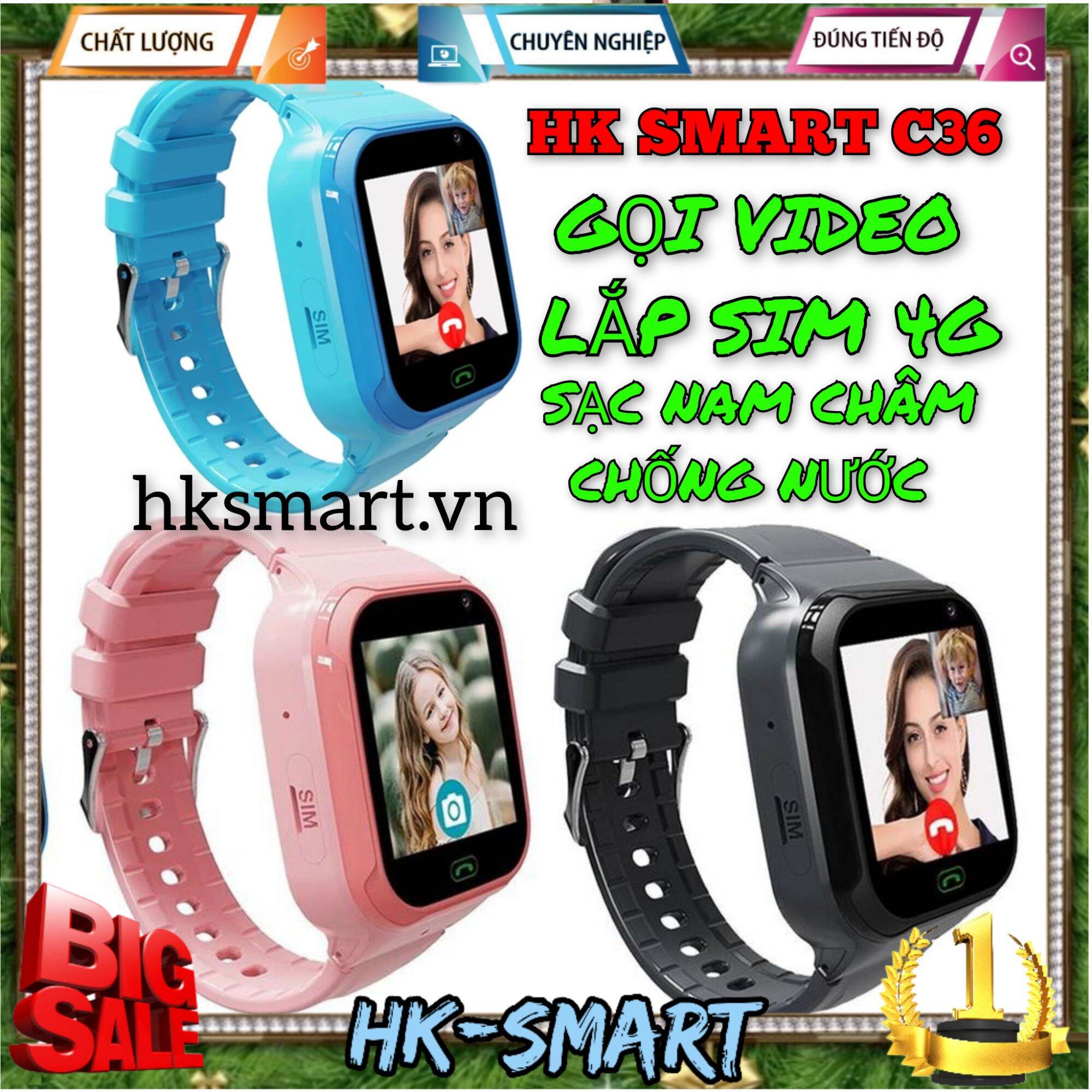 Đồng hồ thông minh gọi video hksmart lt36, 4g sạc nam châm chống nước