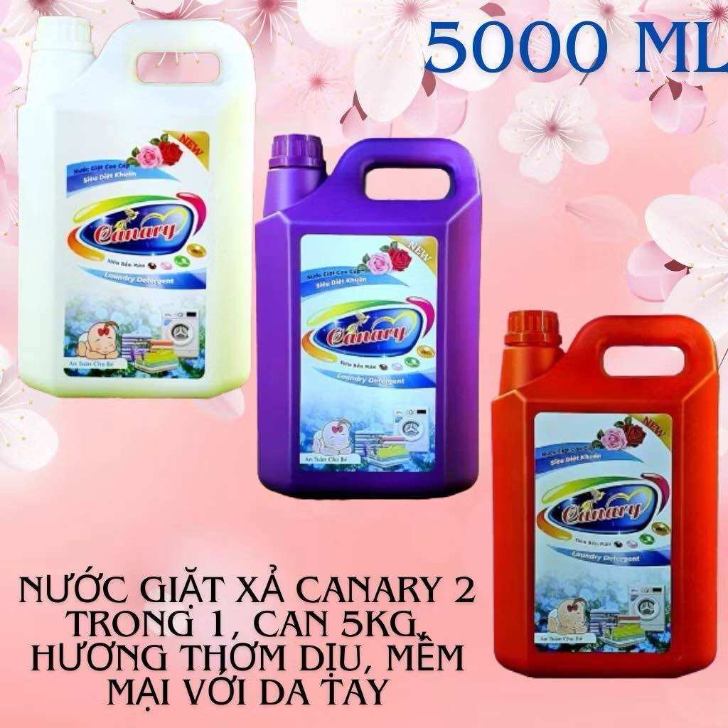 Nước giặt xả cao cấp siêu bền màu 2 trong 1 CANARY can 5 LÍT, Hương thơm dịu, Phù hợp cả giặt máy và giặt tay