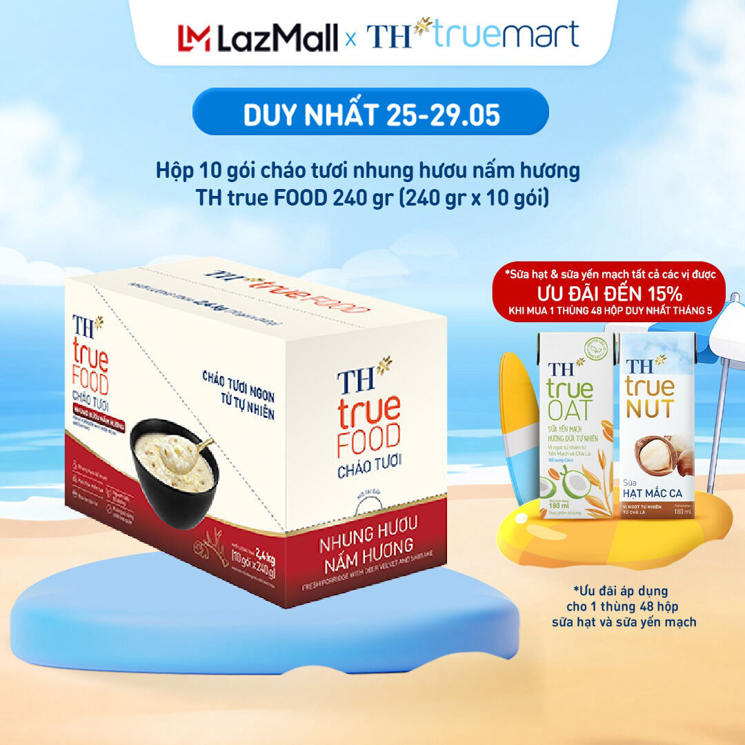 Hộp 10 gói cháo tươi nhung hươu nấm hương TH true FOOD 240 gr (240 gr x 10 gói)
