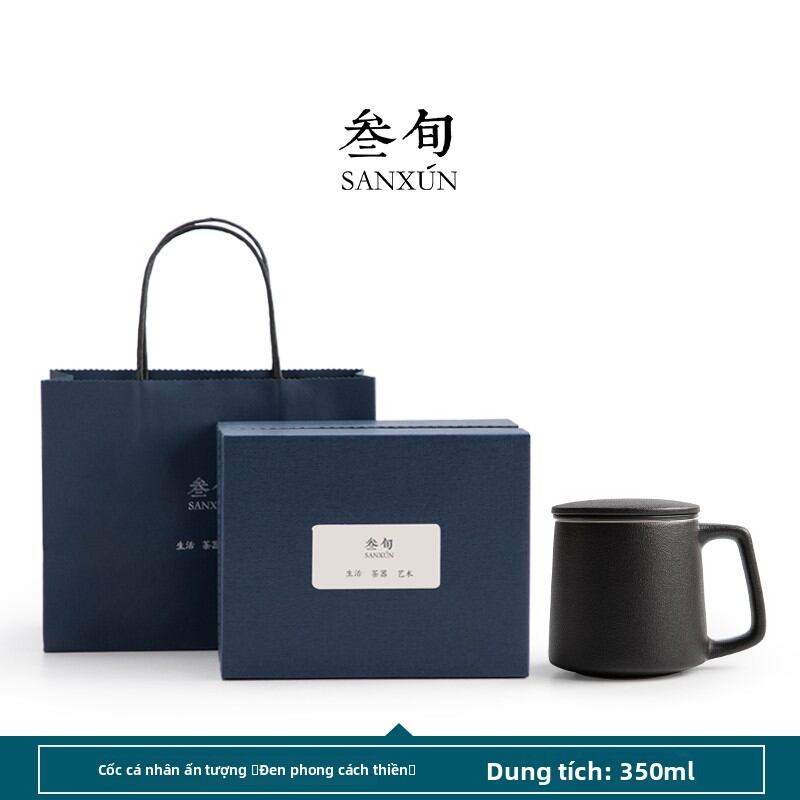 Sanxun | Office Filter Tea Cup with Lid Ceramic - 9