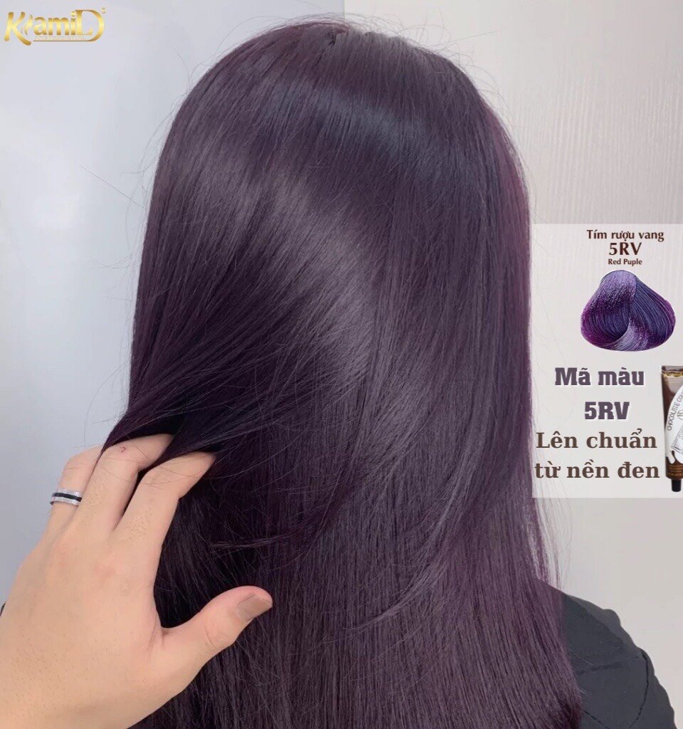 Màu nhuộm tím rượu vang 5rv + 1 tuýp cân bằng +1 oxy trợ nhuộm 100ml + găng tay