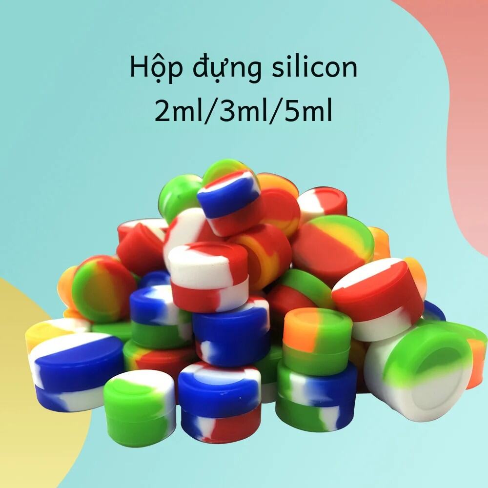 Chống Dính Silicone Mini Di Động Tròn Hộp Đựng 2/3/5ML Khói Sáp Dầu Lọ Đựng Mỹ Phẩm Hộp Đựng Thuốc Đ