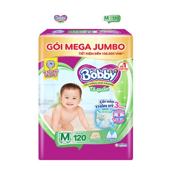 [Date 2026] Tã bỉm quần Bobby M 120 miếng, M120