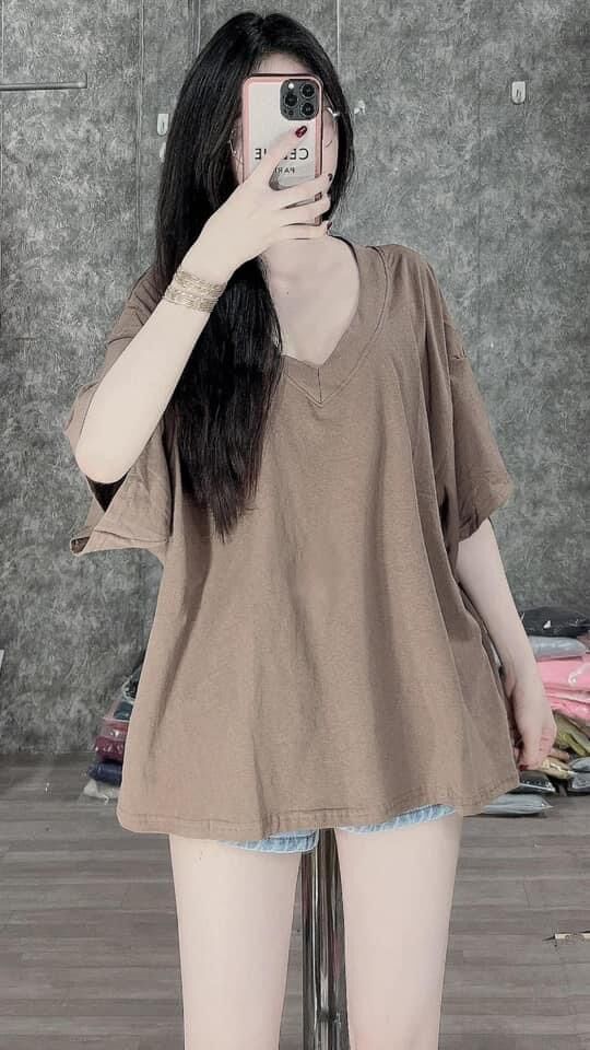 Áo thun phông giấy cổ tim mỏng nhẹ chuẩn ảnh