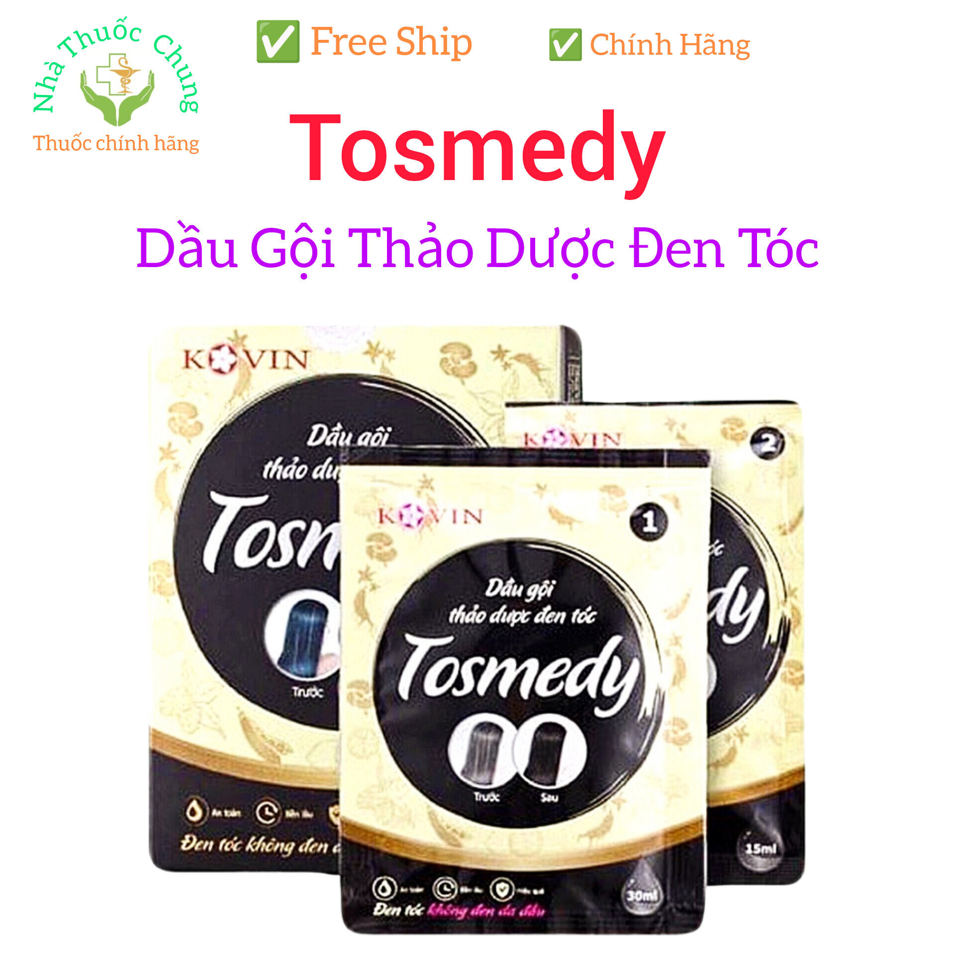 TOSMEDY Dầu Gội Thảo Dược Đen Tóc Sau 1 Lần Sử Dụng (có kèm xả dưỡng tóc)