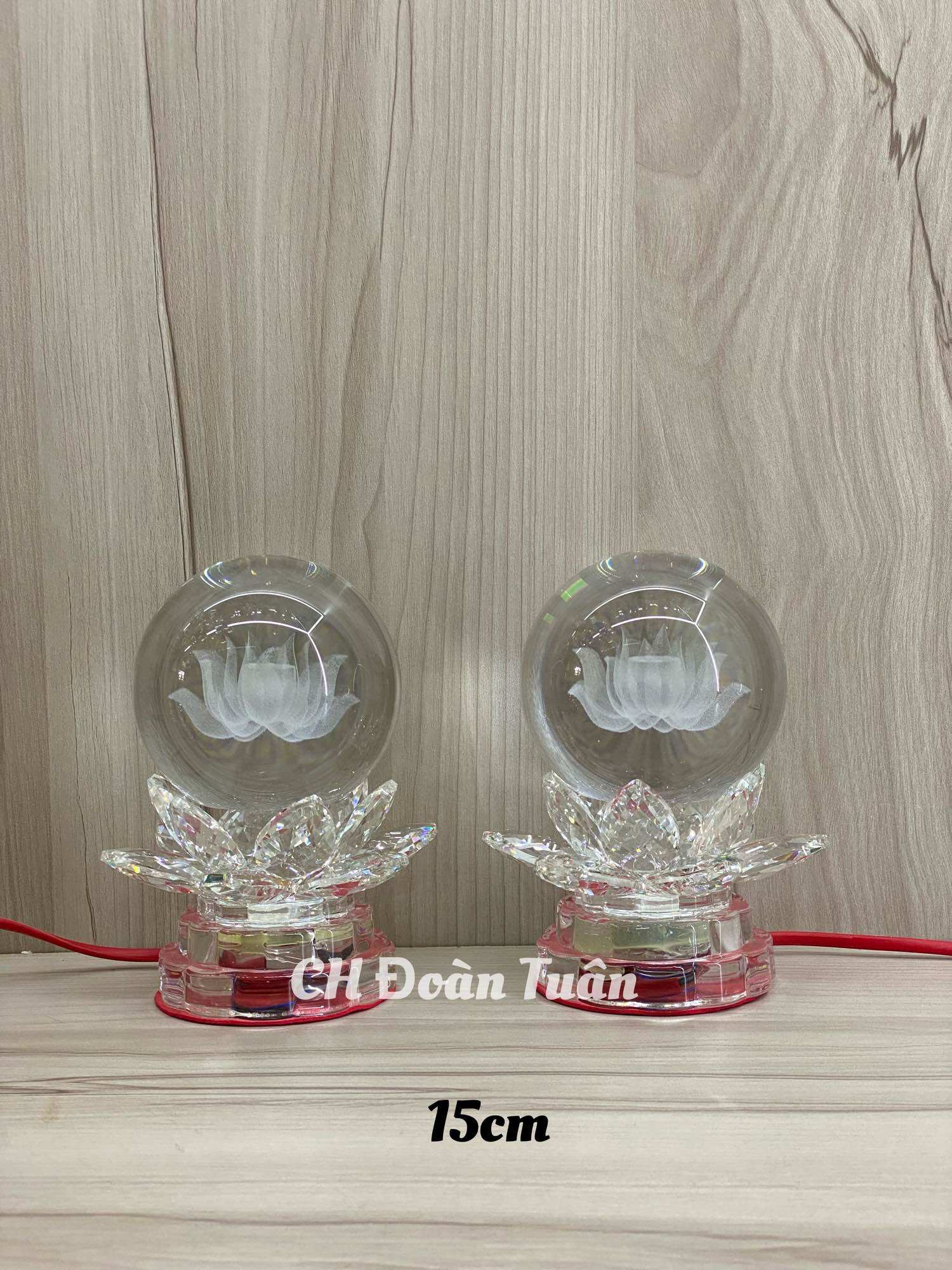 Cặp đèn thờ quả cầu pha lê-đèn cầu sen pha lê đổi màu-4 kích cỡ