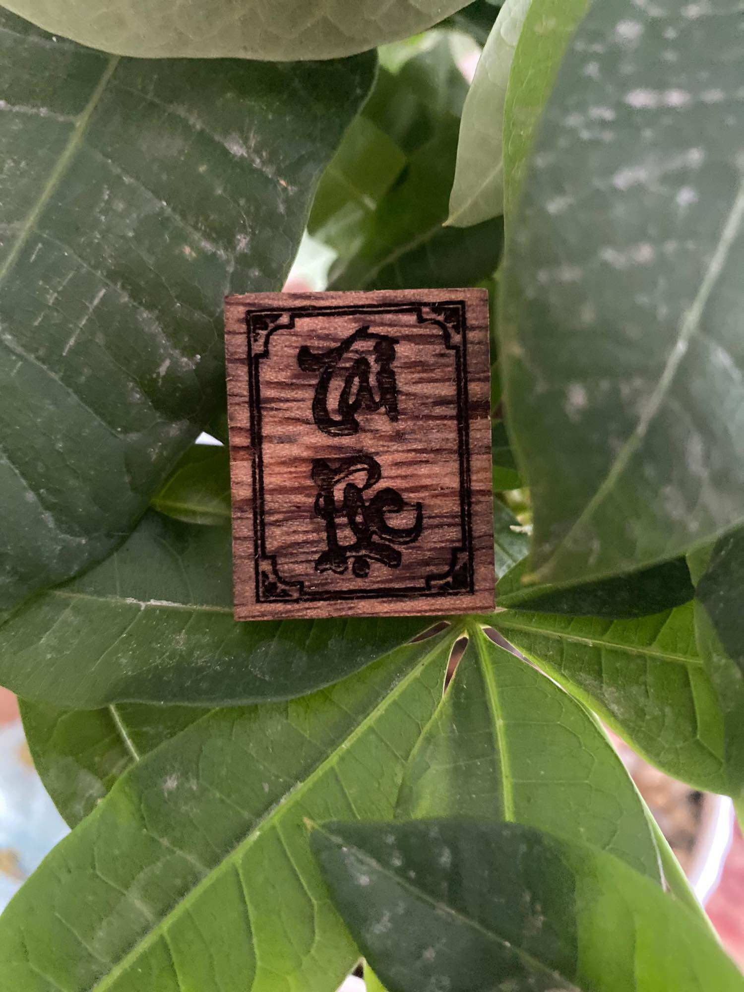 Miếng trầm hương tự nhiên chạm khắc chữ tài lộc, bỏ ví, bỏ két sắt, mang lại may mắn, tài lộc.
