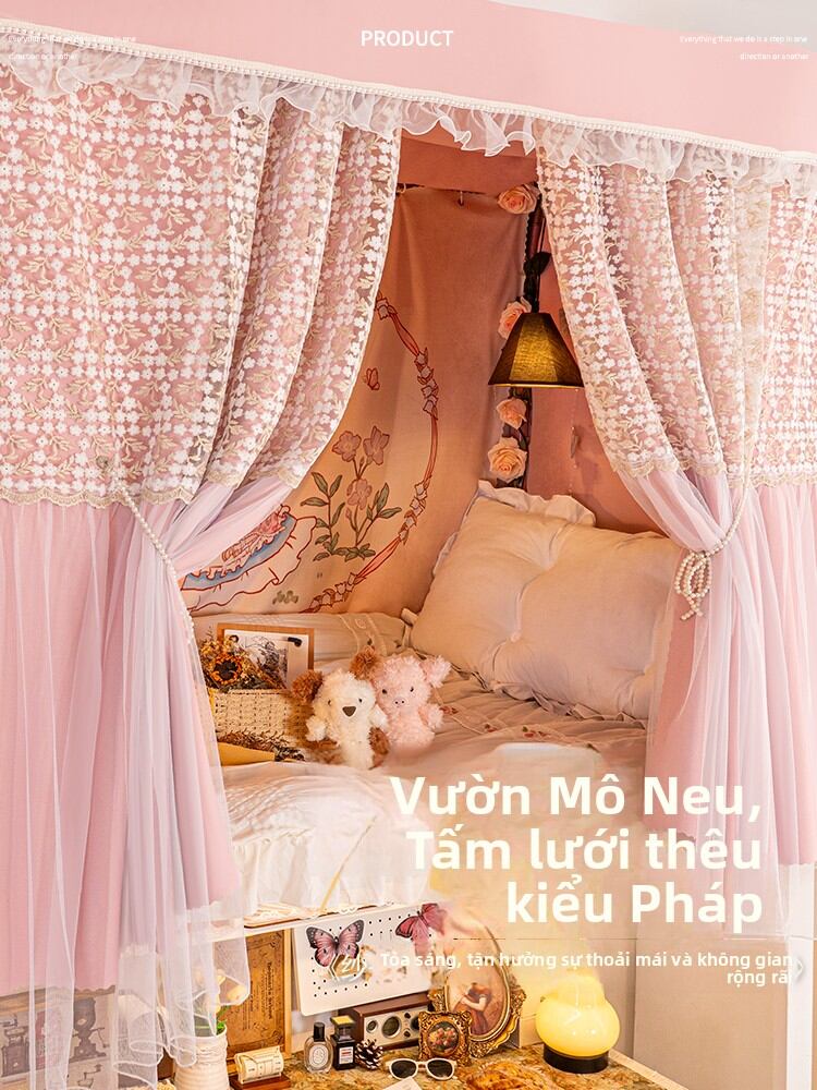 YANYANGTIAN | Light Blocking U-Shaped Track Curtain with Mosquito Net for Upper and Lower Bunk Beds