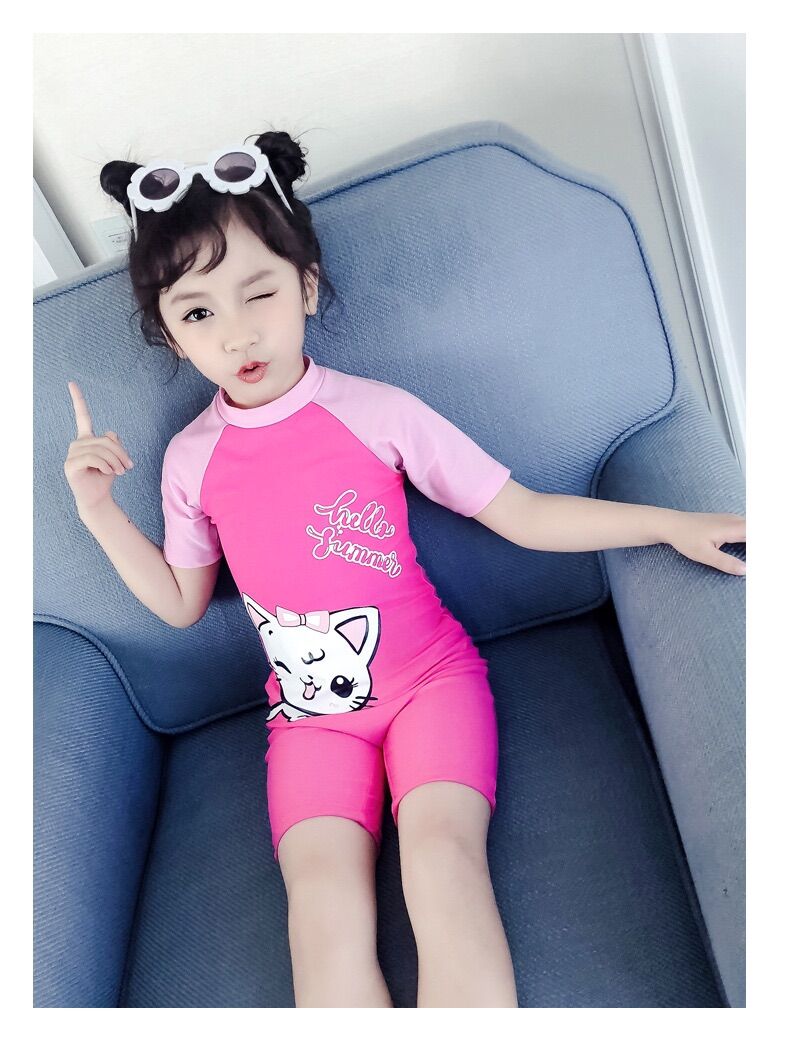 Bộ bơi bé gái liền quần màu Hồng