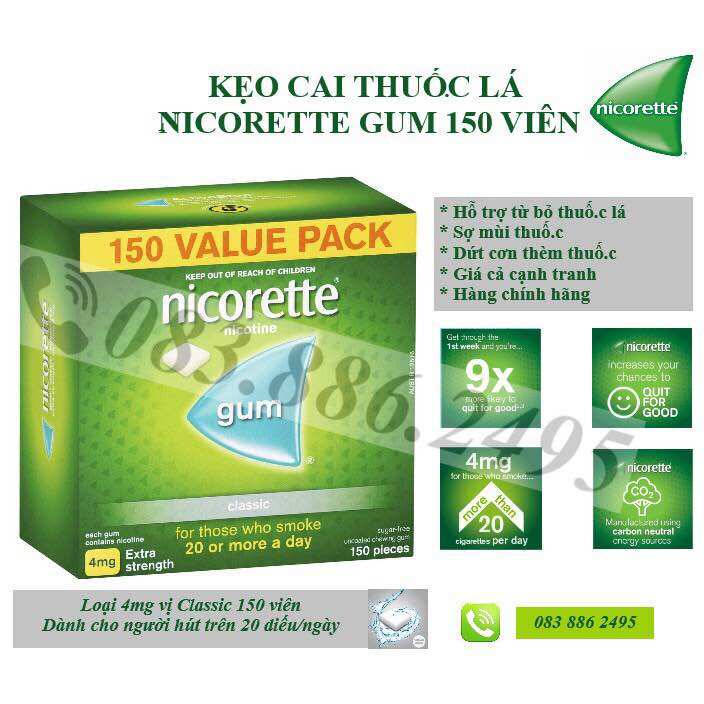 KẸO CAI THUỐ.C LÁ NICORETTE GUM 2MG-4MG VỊ CLASSIC