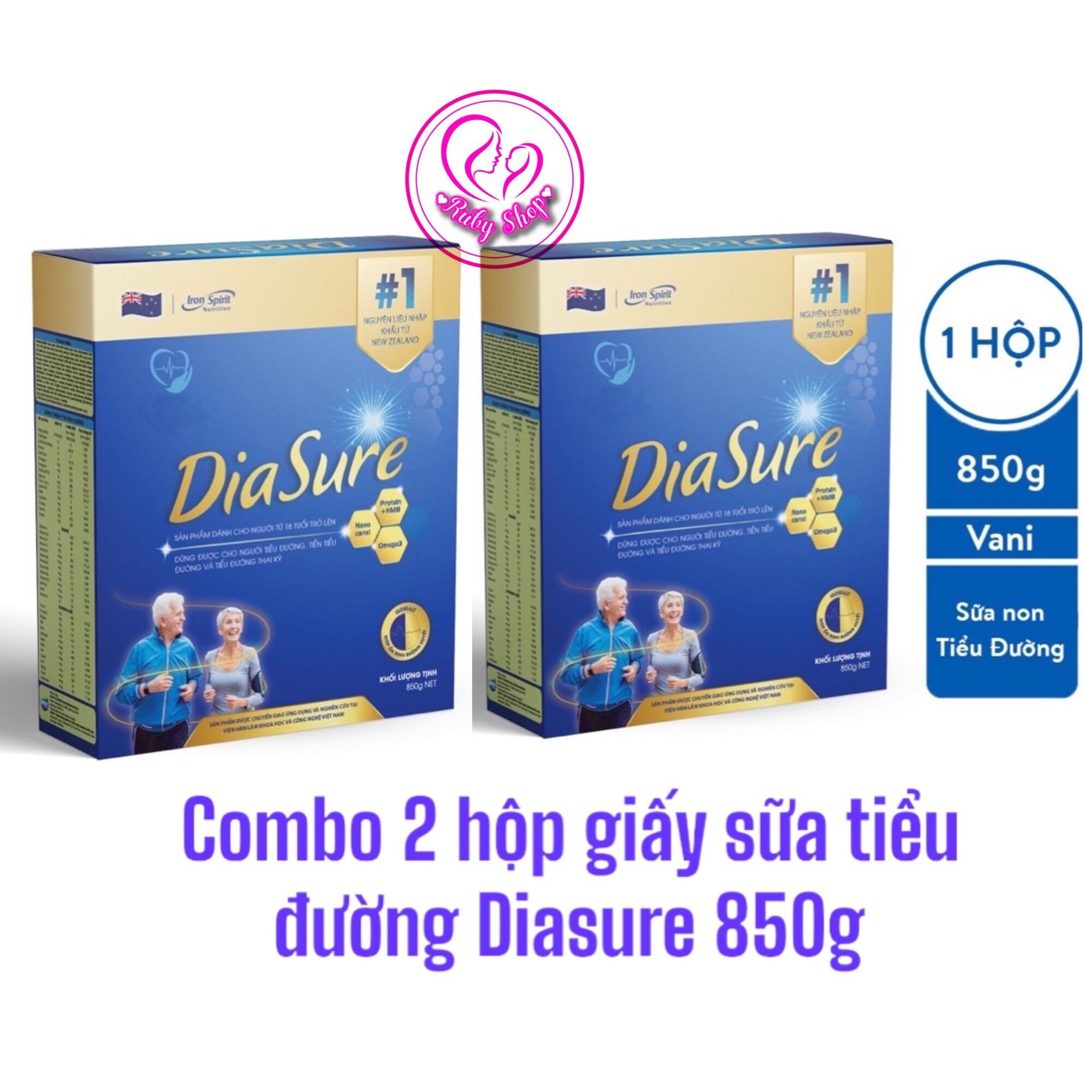 Combo 2 hộp sữa giấy tiểu đường Diasure bản mới 850g hộp 34 gói nhỏ tiện