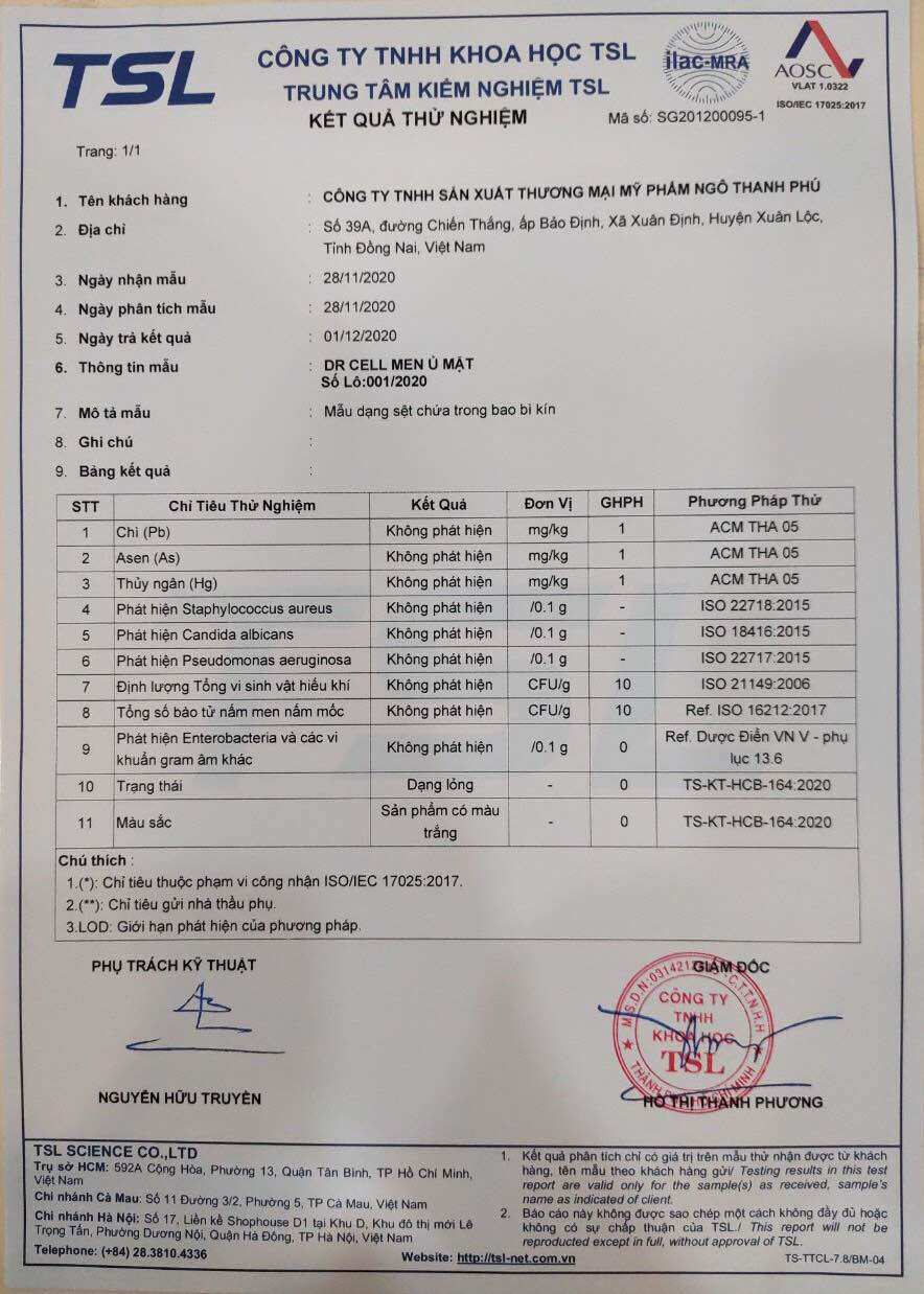 Men Ủ Trắng Mặt DR CELL 50gram