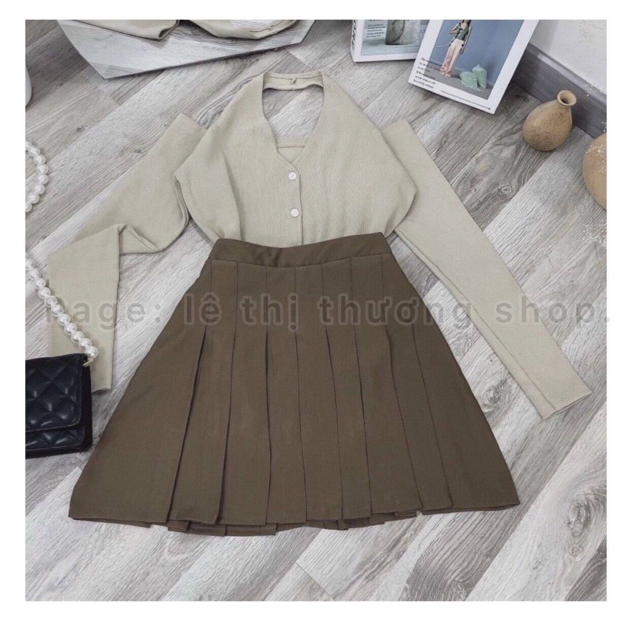 Set váy tennis + áo gân tay dài chocker