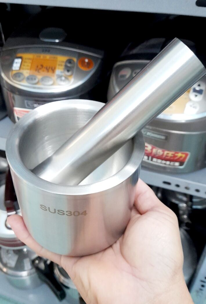 Cối chày inox 304 đặc của Nhật. Chuyên giã hạt khô, gia vị tiêu ớt tỏi