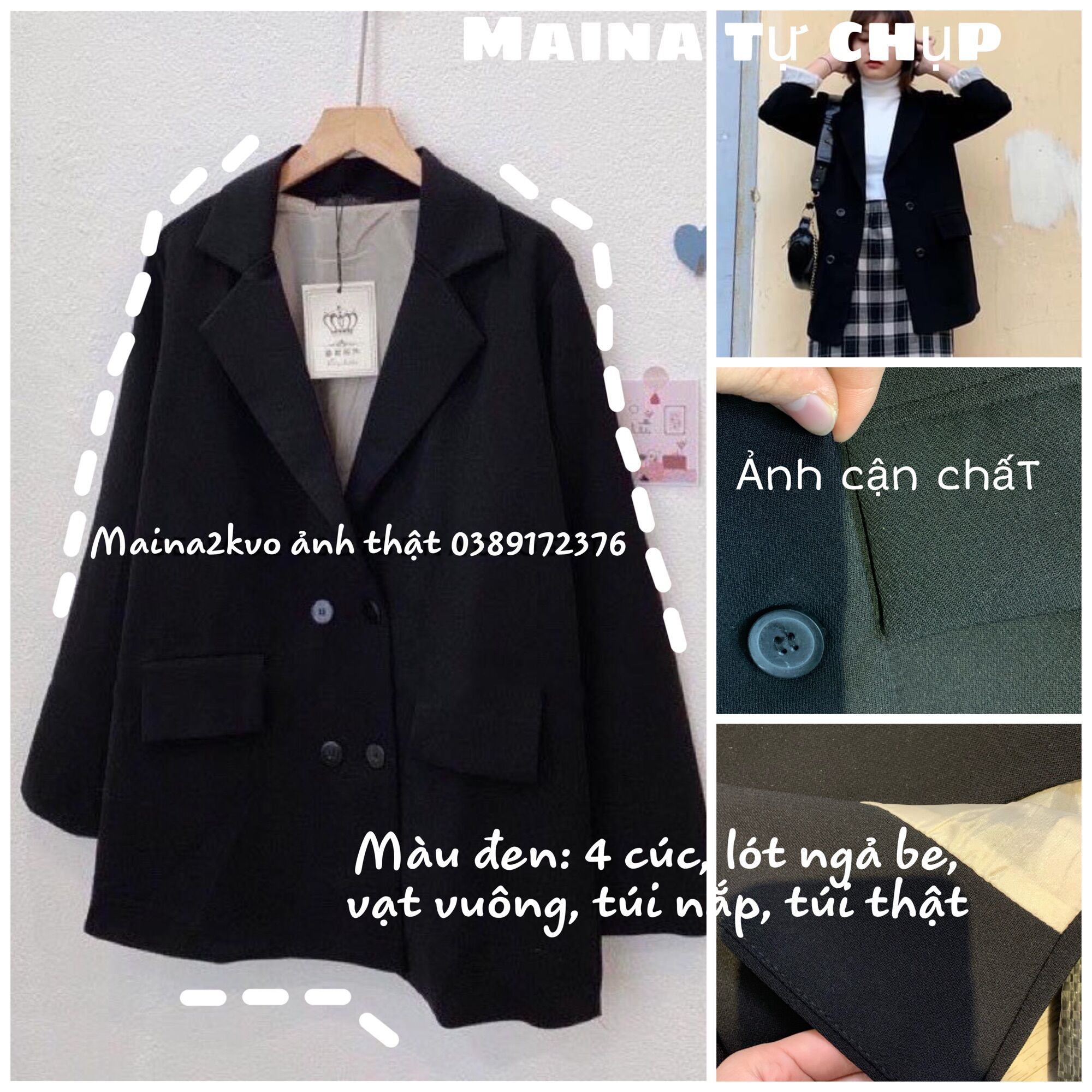 Áo Blazer Túi Nắp Basic 2 Lớp - Áo Vest Nữ Phong Cách Hàn Quốc (ảnh thật/hàng sẵn)