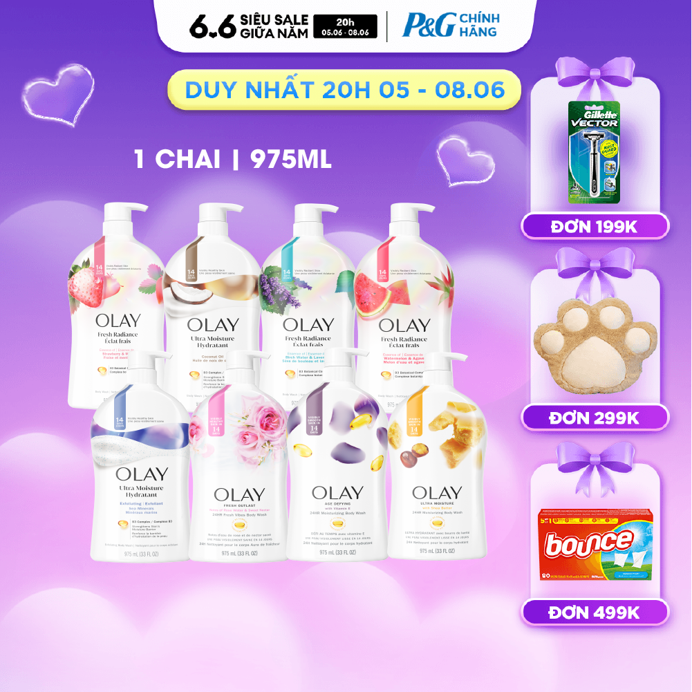 Sữa Tắm OLAY Nhập Khẩu Mỹ Dưỡng Da Hương Rose Water/ Watermelon  Agave/ Lavender/ Coconut Oil/ Shea Butter/ Age Defying/ Sea Salts/ Strawberry  Mint Chai 975ML