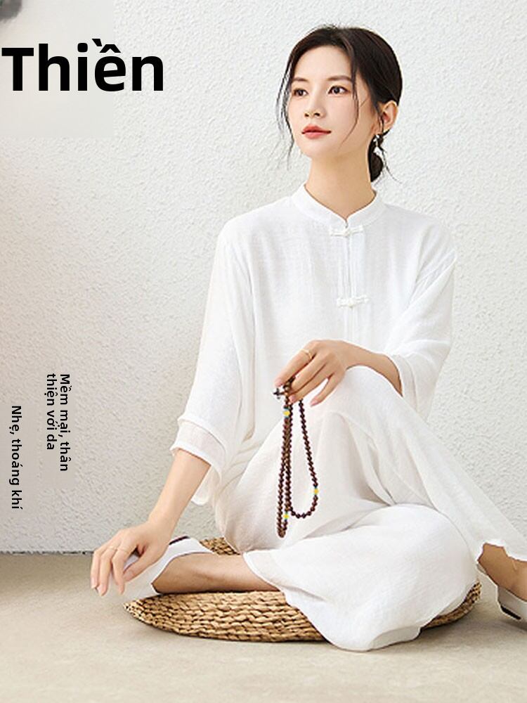 Bộ Đồ Thiền Nữ Phong Cách Trung Hoa Cổ Điển Cotton Mùa Hè 2023 Thiết Kế Giản Dị Cho Phụ Nữ Từ 18-25 Tuổi