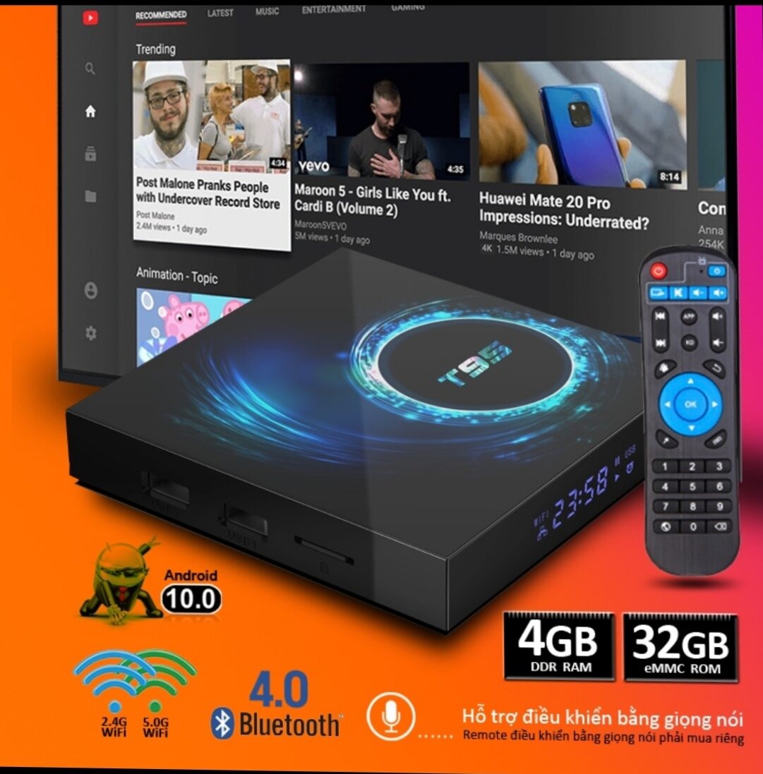 Android tivi box 4 Gb Ram, băng tần wifi kép, bluetooth 5.0