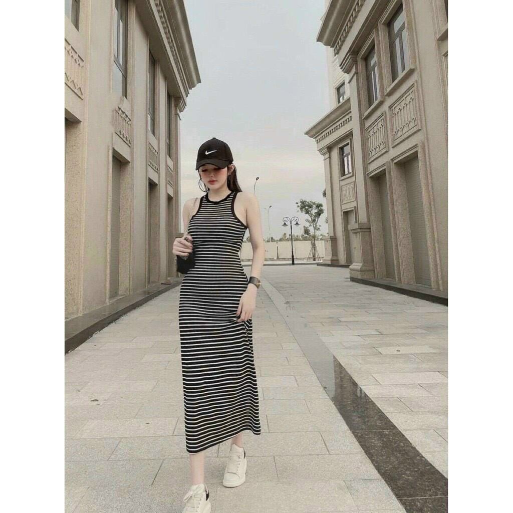 Đầm body sọc ba lỗ dáng dài