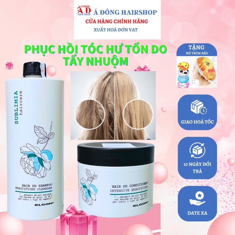 [+Tặng mũ trùm] Bộ dầu gội ủ ELGON Sublimia hair DD siêu phục hồi tóc hư tổn Ý 750ml