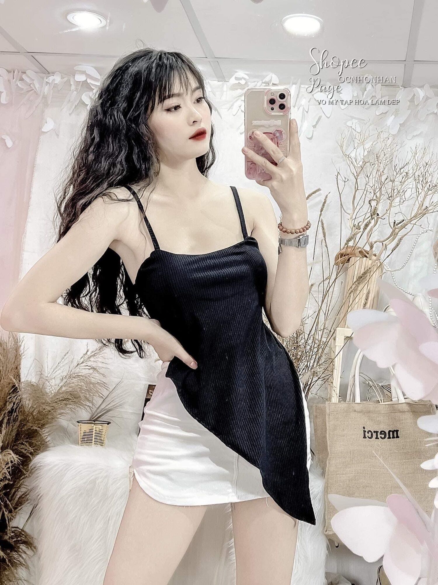 Áo kiểu dây bún tà nhọn xẻ tà có mút