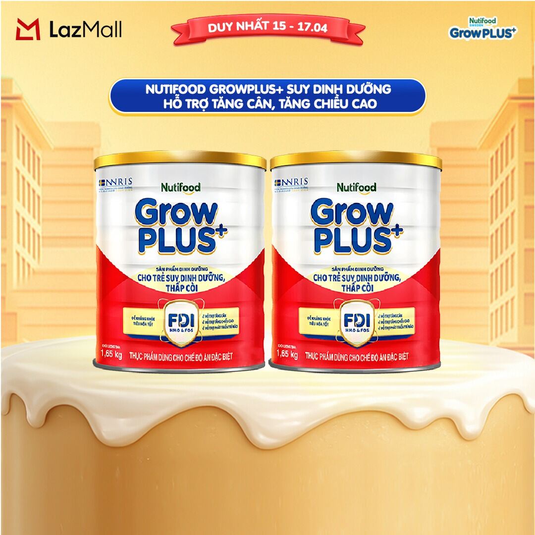Combo 2 Sữa bột Nutifood GrowPLUS+ Suy Dinh Dưỡng (Đỏ) - Hỗ Trợ Tăng Cân, Tăng Chiều Cao (2 Lon 1,65 Kg)