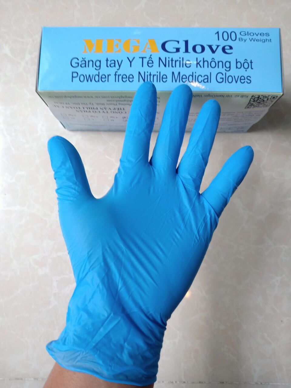 01 ki-lô-gam găng tay y tế, nitrile xanh , 260 chiếc / 130 doi