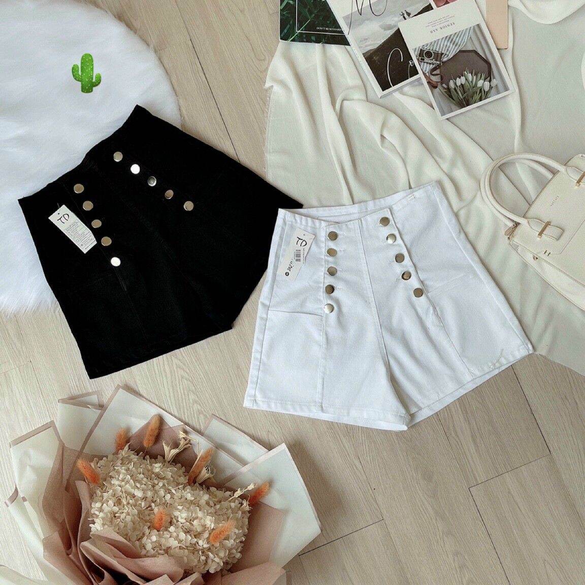 Quần short nữ quần short kiểu cúc trước hai hàng quần short kaki đẹp