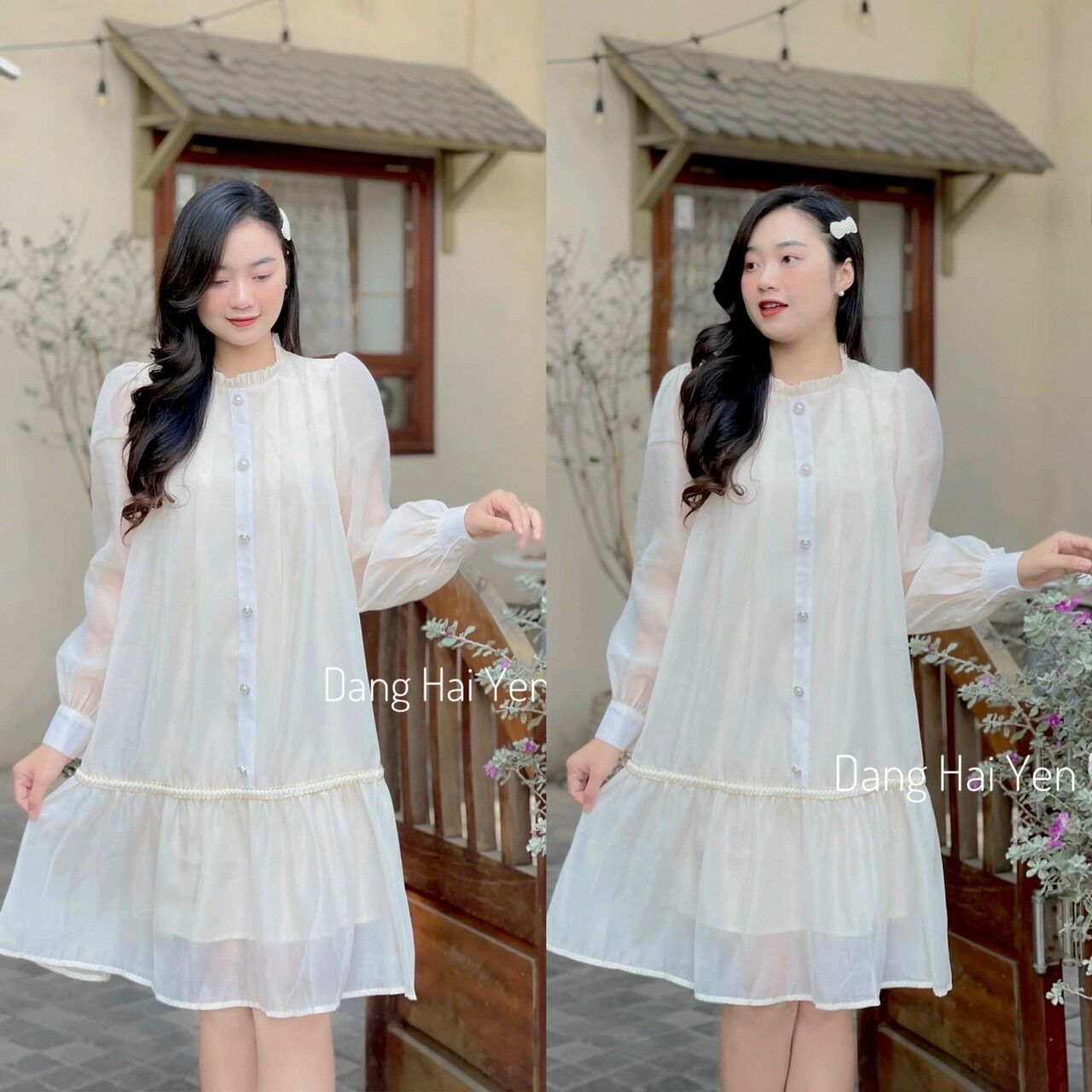 Đầm bầu voan dự tiệc trắng thời trang