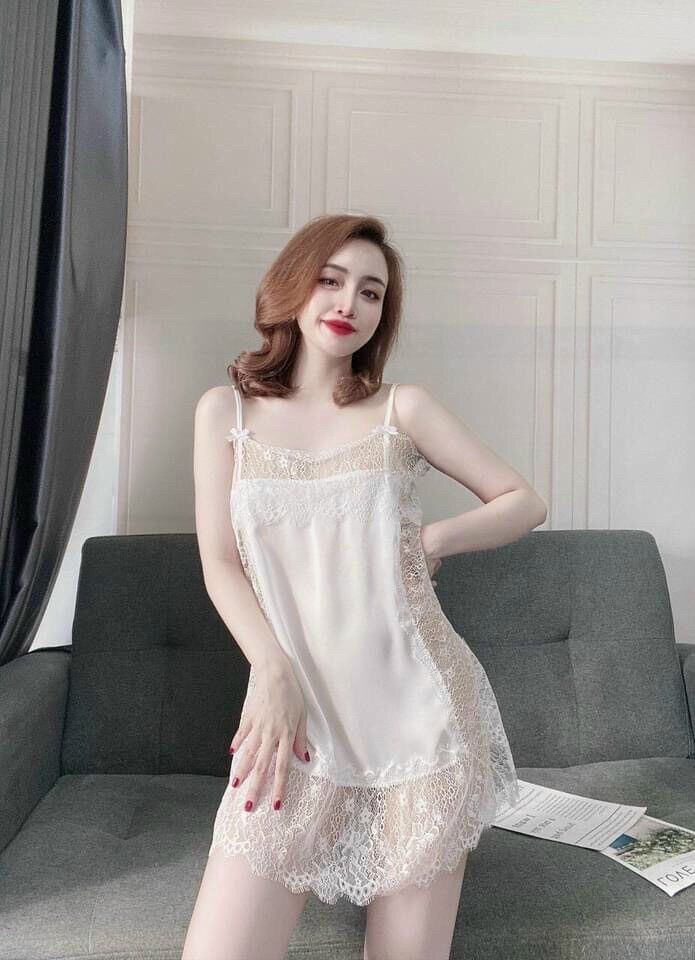 [HCM]Đầm ngủ phi lụa phối ren setxy from 50kg trở lại