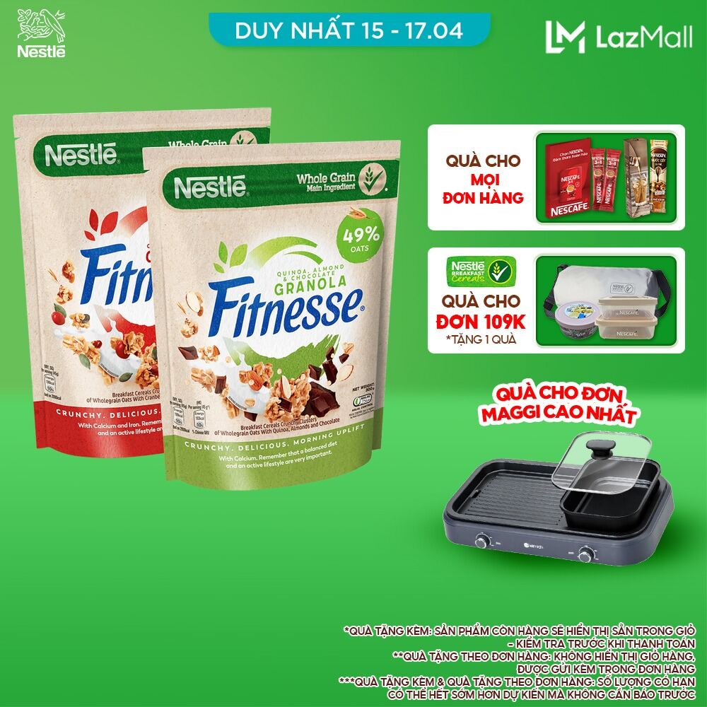 Combo Mix vị: Ngũ cốc ăn sáng Fitnesse Granola Nam Việt Quất & Hạt Bí Ngô + Diêm Mạch, Hạnh Nhân & Sô Cô La