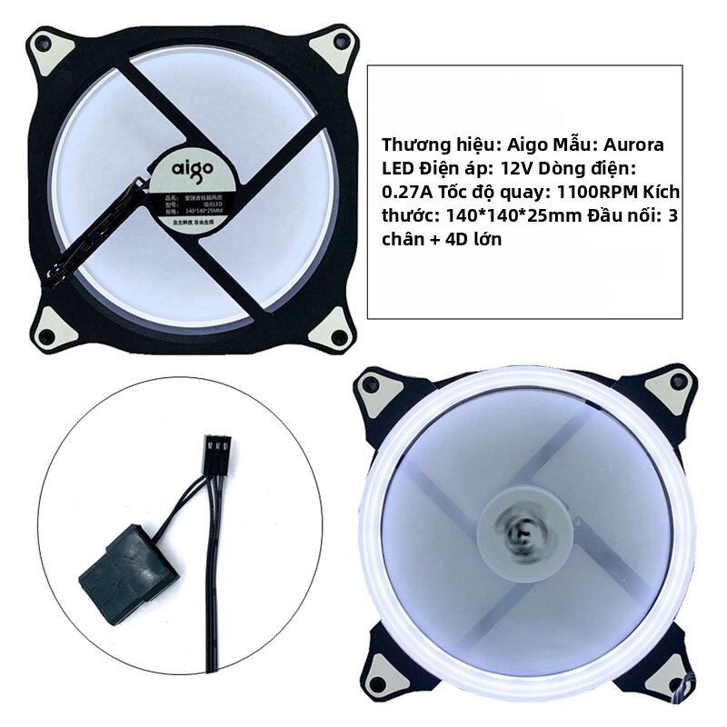 Aurora LED (White/Red/Blue/Green) Light Computer Case Fan 14cm Giá 104,000 Đồng*Miễn phí vận chuyển
