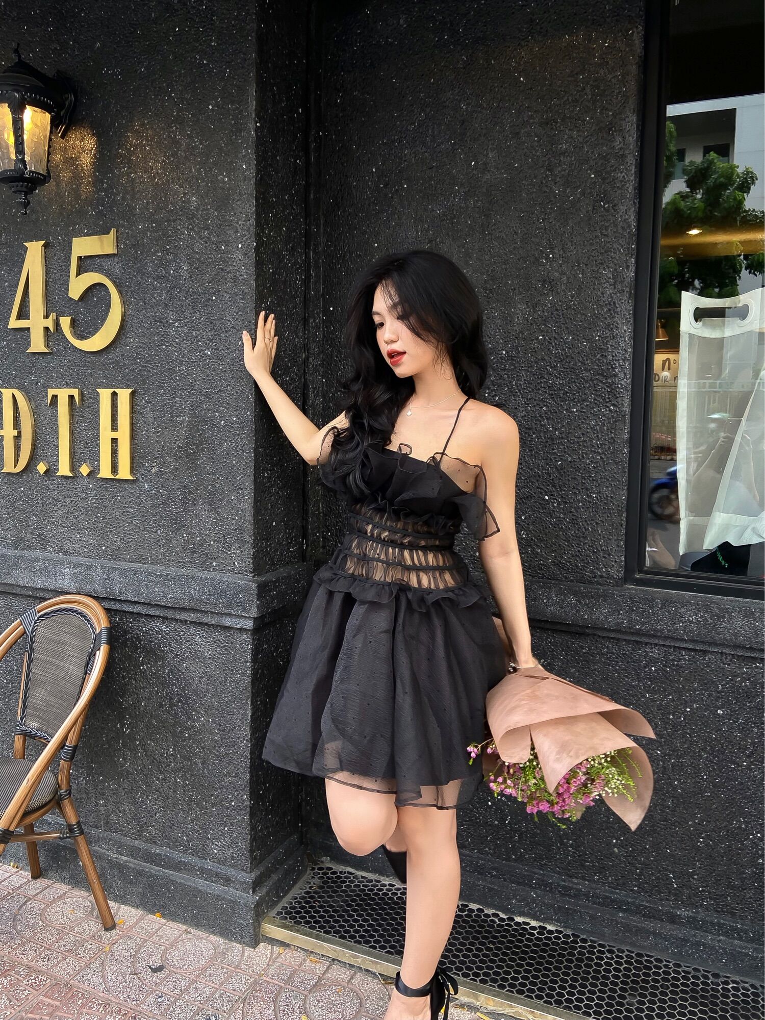 Đầm voan chấm bi Đan dây
