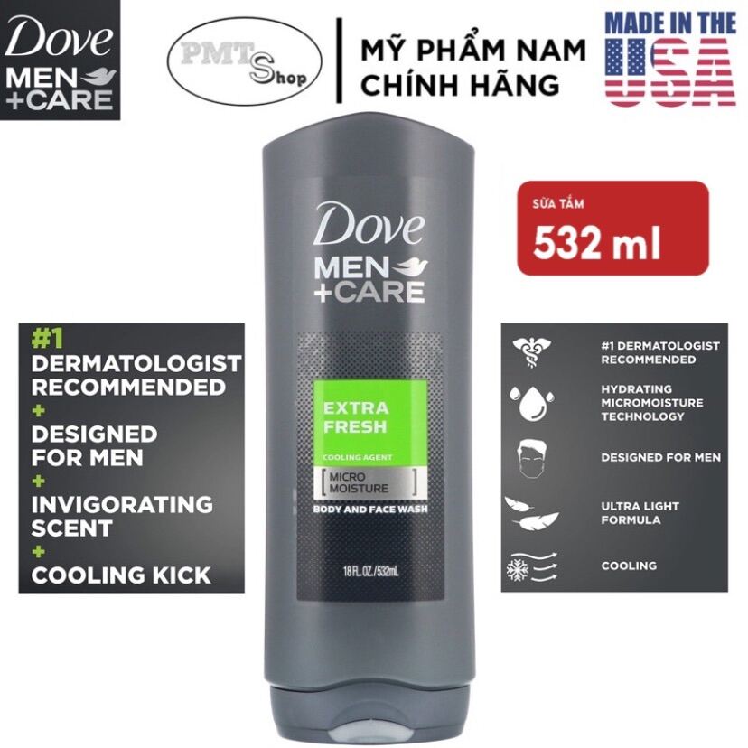 [USA] Sữa tắm nam 2in1 Dove Men Extra Fresh +CARE 532ml (Body & Face Wash) - Mỹ