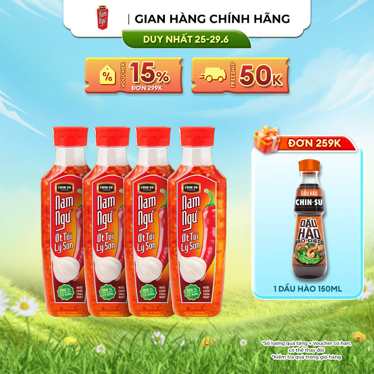 [DUY NHẤT 25-29.06 VOUCHER 18% ĐƠN 249K] Nước Mắm Nam Ngư Ớt Tỏi Lý Sơn - Combo 4 Chai x 300ml