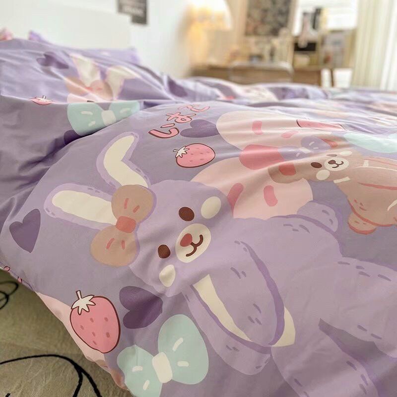 Bộ Chăn ga gối cotton poly - Mẫu thỏ tím.