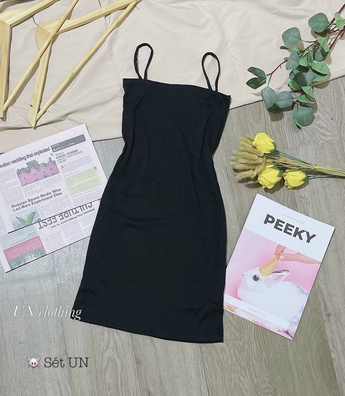 Đầm body 2 dây sợi bún thun porip