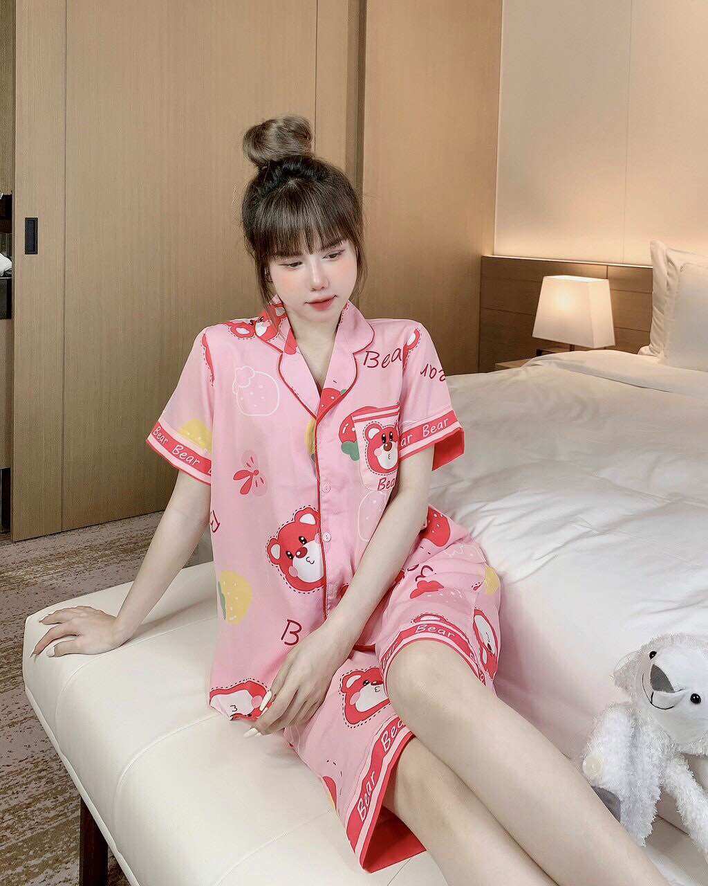 Bộ Ngố Pijama in đáp lụa maingo , bộ lụa mịn mẫu cute siêu đẹp,chuẩn hàng shop Ngocngastore size 40/68 kí .