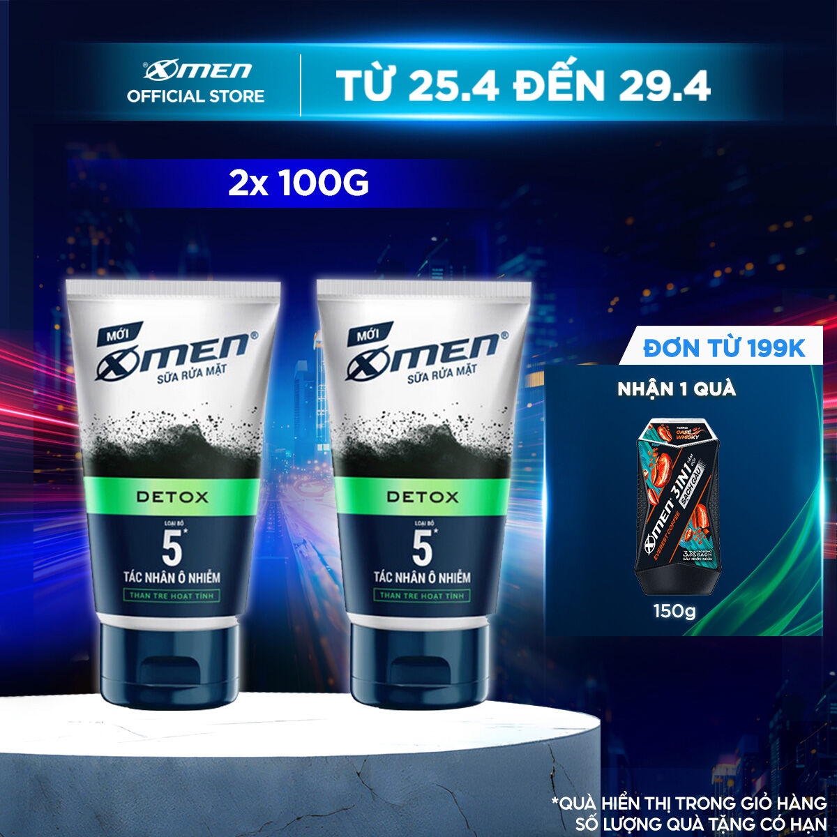 Combo 2 Sữa rửa mặt X-Men Go DETOX Than Tre Hoạt Tính 100g - Loại bỏ 5 tác nhân ô nhiễm