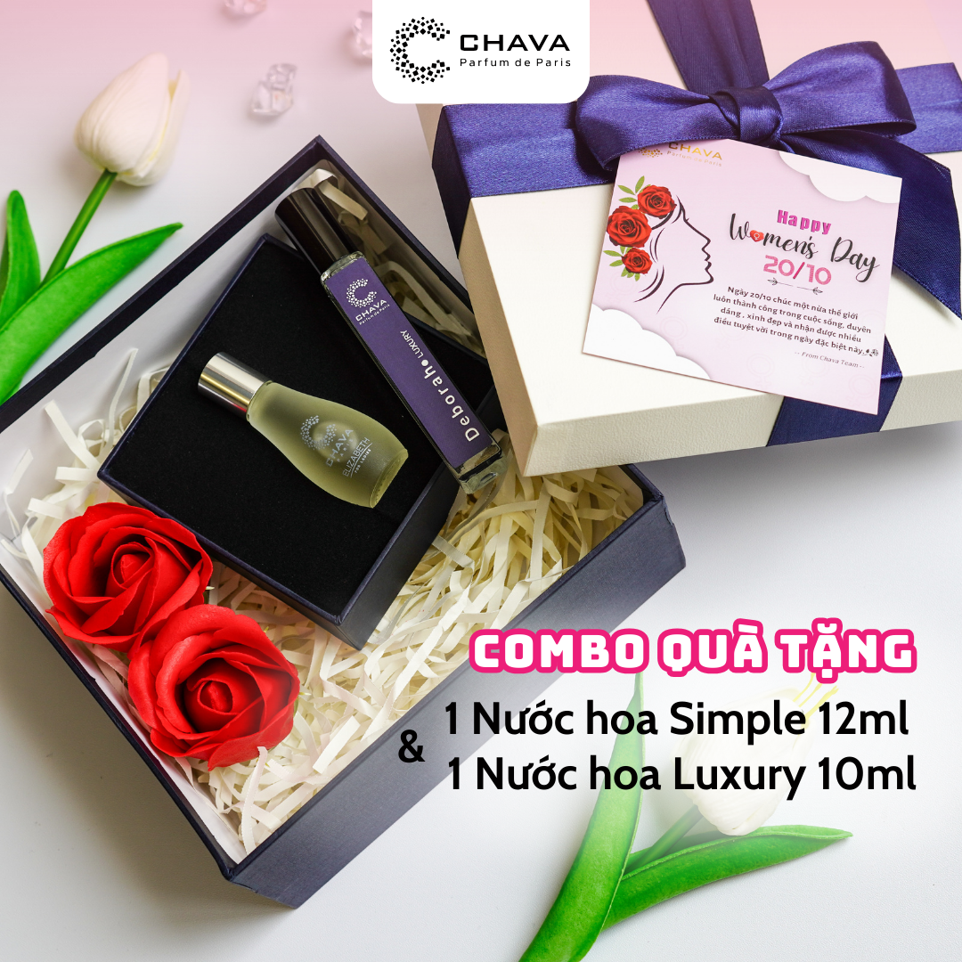 Combo Hộp quà tặng - hộp 1 nước hoa SIMPLE 12ML , 1 nước hoa LUXURY 10ML - CHAVA