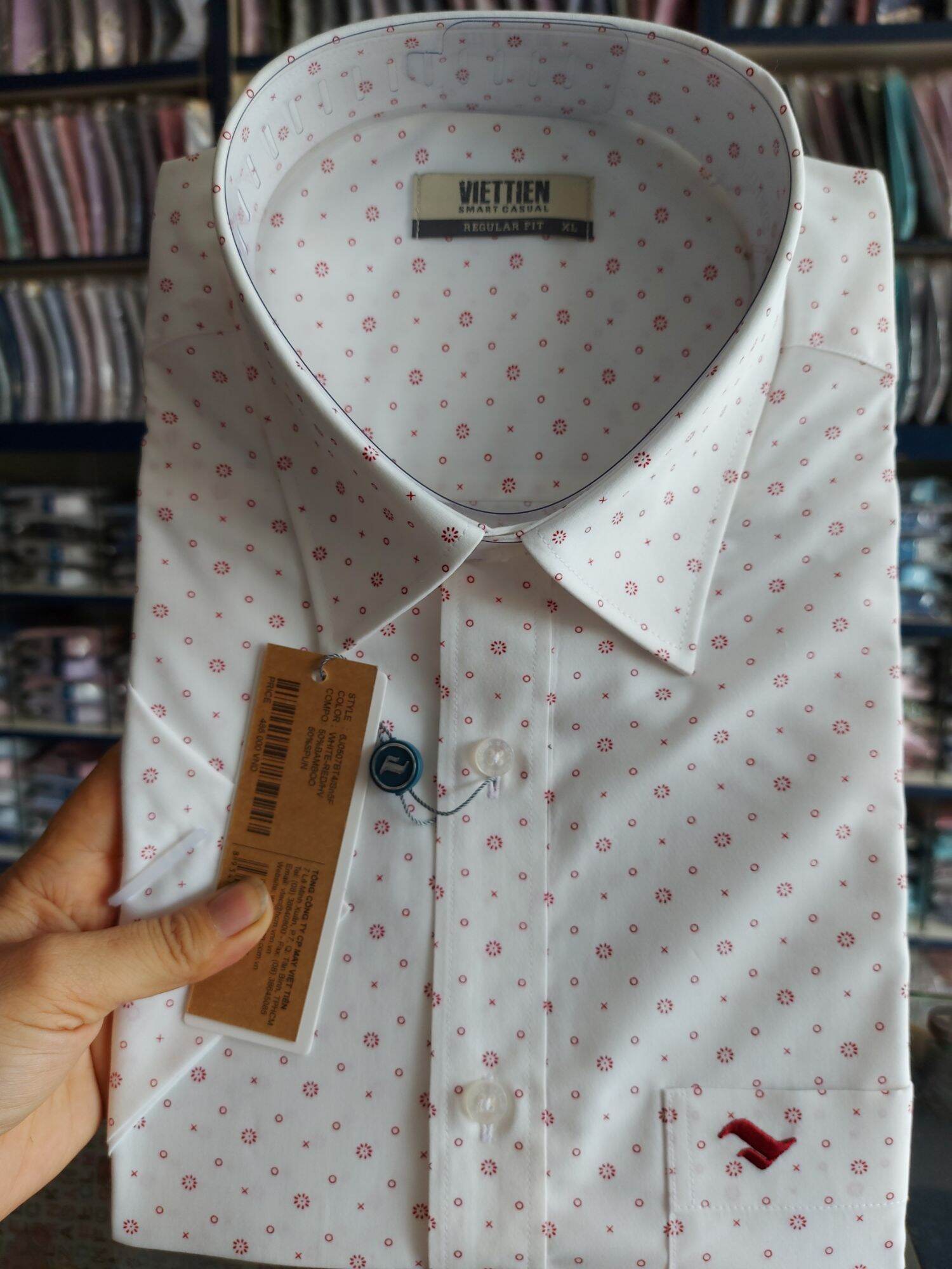 Xả áo việt tiến lai ngang size Xl giá treo 485k sale 15% còn 410k Vải sợi 50% bamboo