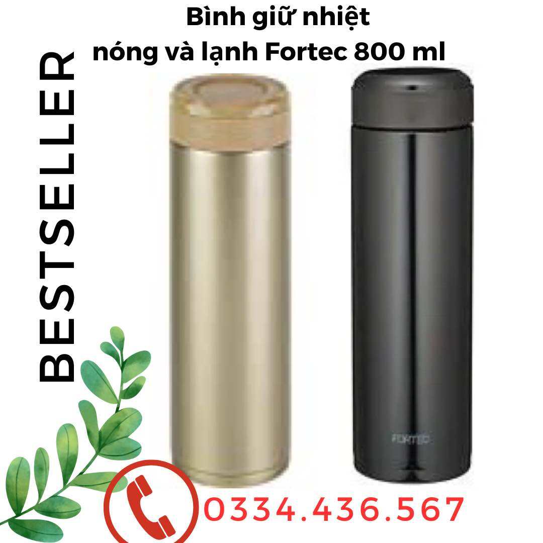 [hàng nhật, 800ML, đen/ gold/ hồng] BÌNH GIỮ NHIỆT LƯỠNG TÍNH FORTEC