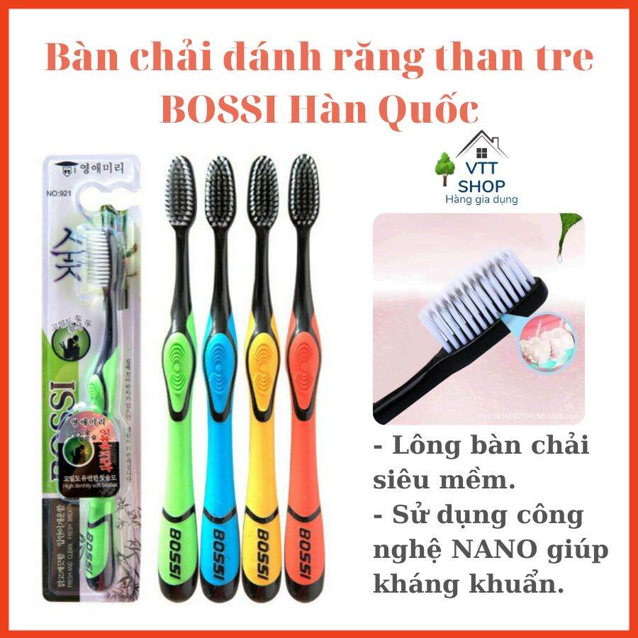 [Freeship 18K Đơn Từ 49K] Bàn Chải Đánh Răng Than Tre Bossi Hàn Quốc Sử Dụng Công Nghệ Nano Lông Siêu Mềm Giúp Sạch Sâu Chống Viêm Lợi Chảy Máu Chân Răng.