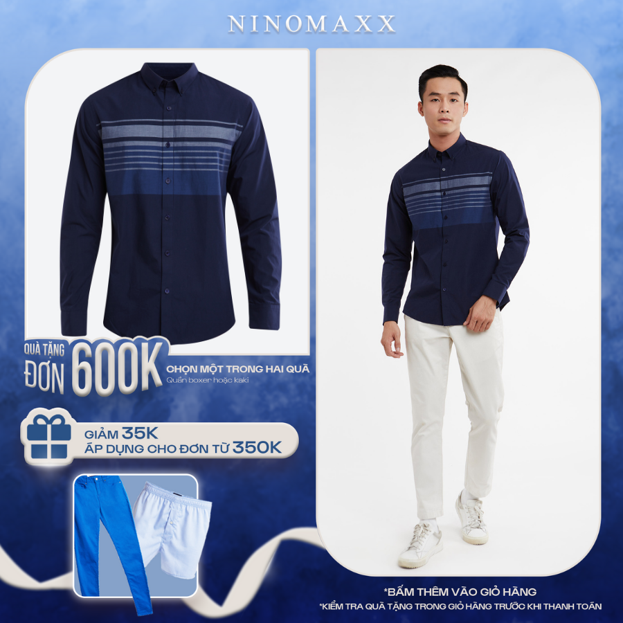 [CÒN SIZE S] Áo Sơ Mi Nam Tay Dài Phối Sọc Ngang Ngực NINOMAXX 2006002