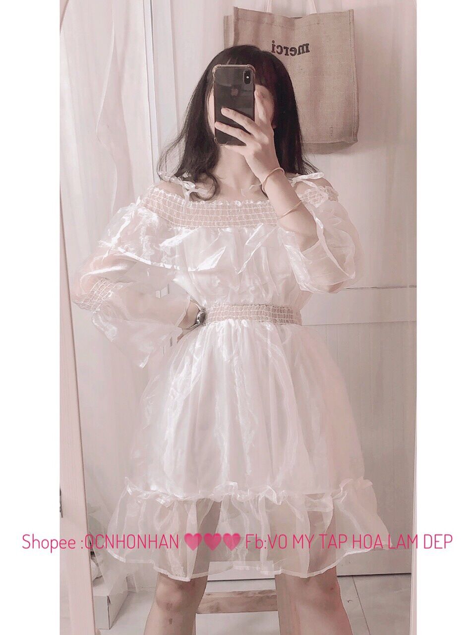 Đầm bẹt vai nhún xoè tiểu thư