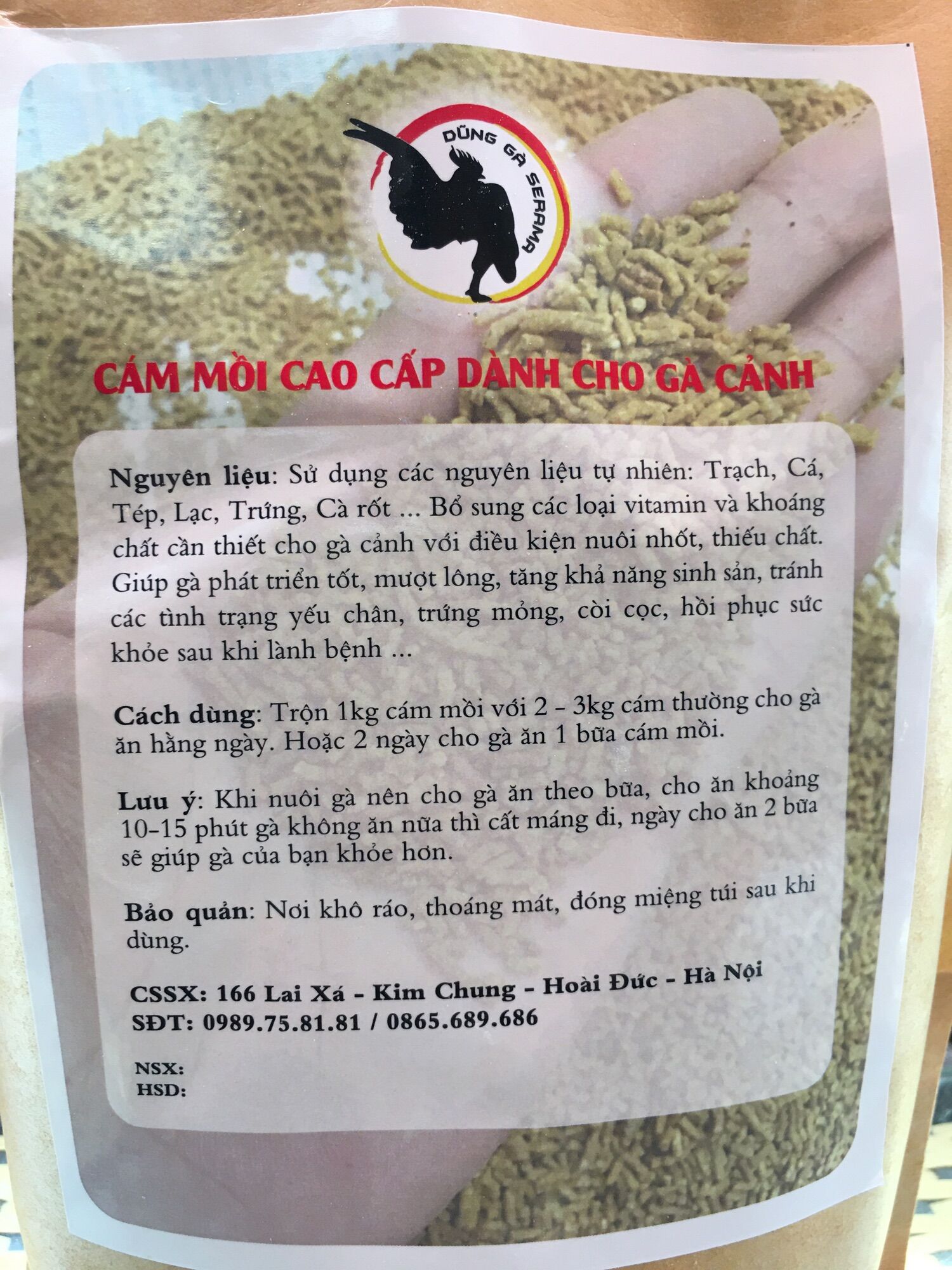 Cám mồi cao cấp Dũng Gà Serama dành cho gà cảnh