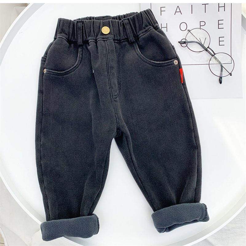 Quần Denim Nhung Tích Hợp Cho Trẻ Em Có Lớp Lót Lông Cừu 2023 Quần Dài Bé Trai Cỡ Trung Phong Cách Mới Cho Mùa Thu Đông