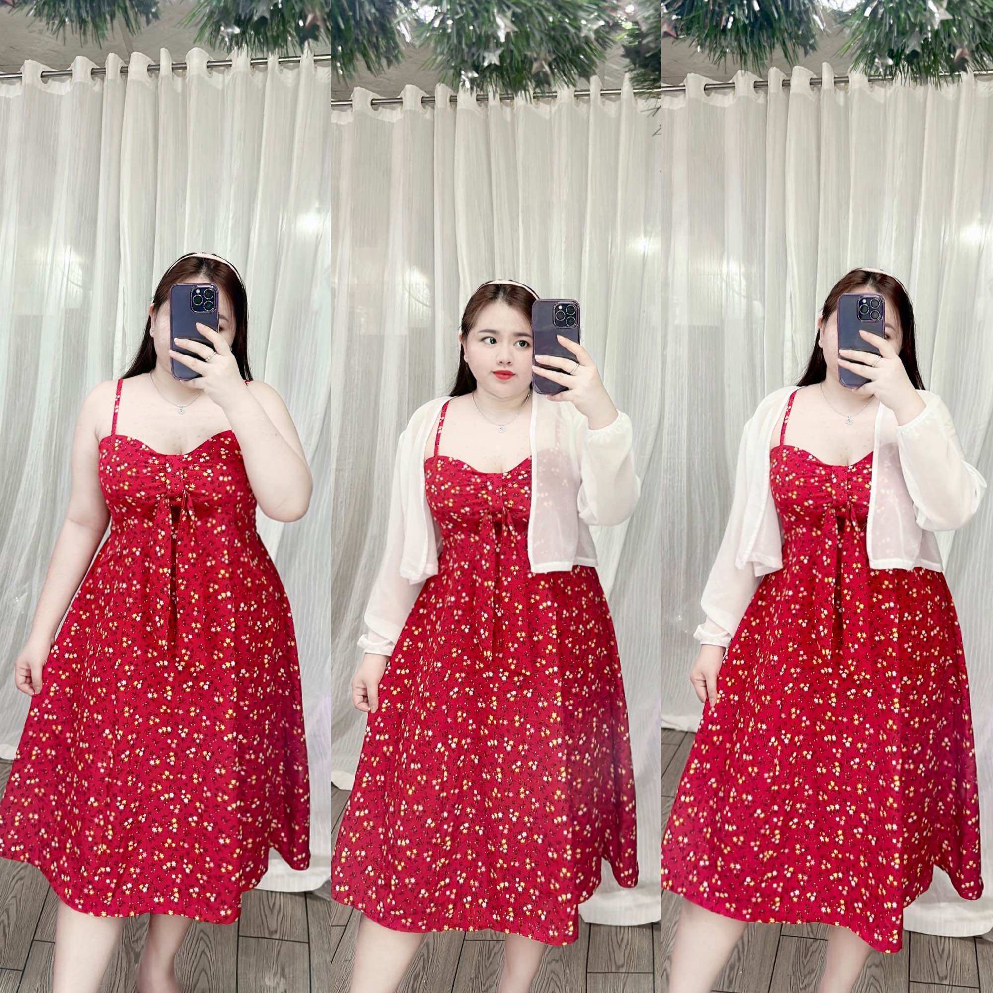 [Bigsize 60-90kg] Set váy thắt ngực kèm khoát voan trắng