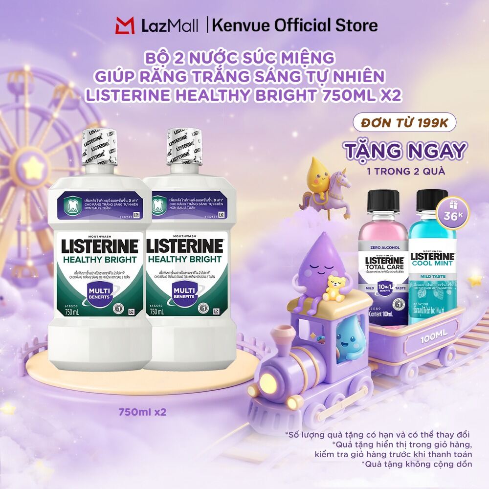 Bộ 2 Nước súc miệng làm trắng răng Listerine Healthy Bright Mouthwash 750ml/chai